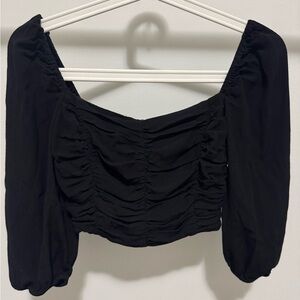 Aritzia Black Ruched Puff Sleeve Crop Top